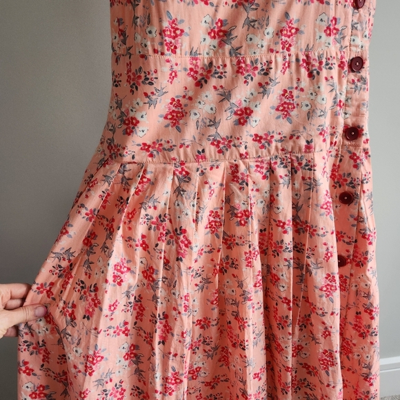 100% Cotton Floral print Cottagecore side button Sleeveless Tank Midi Maxi Dress - Picture 5 of 16